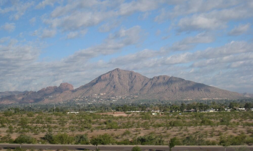 Camelback Mountain rising above the Phoenix, Arizona skyline