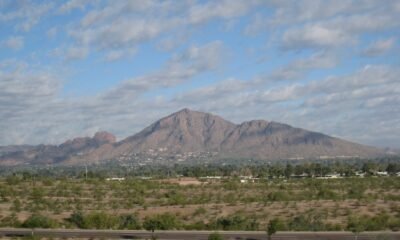 Camelback Mountain rising above the Phoenix, Arizona skyline